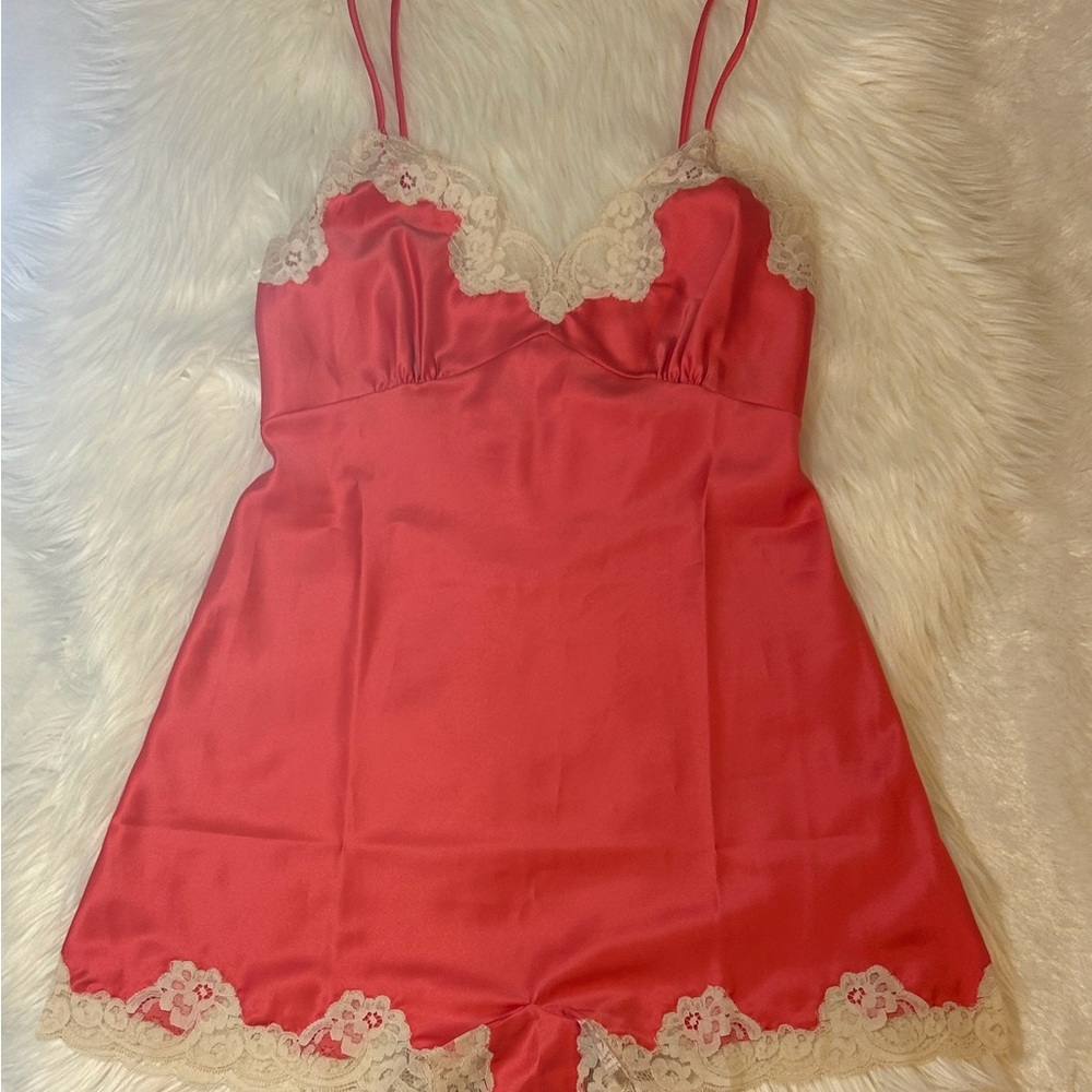 Vintage NEW Babydoll Lace Trim Chemise Slip Silk-feel Eve Stillman